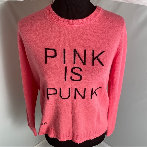 Valentino PINK IS PUNK pink and black graphic lightweight wool cashmere sweater - Picture 6 of 14